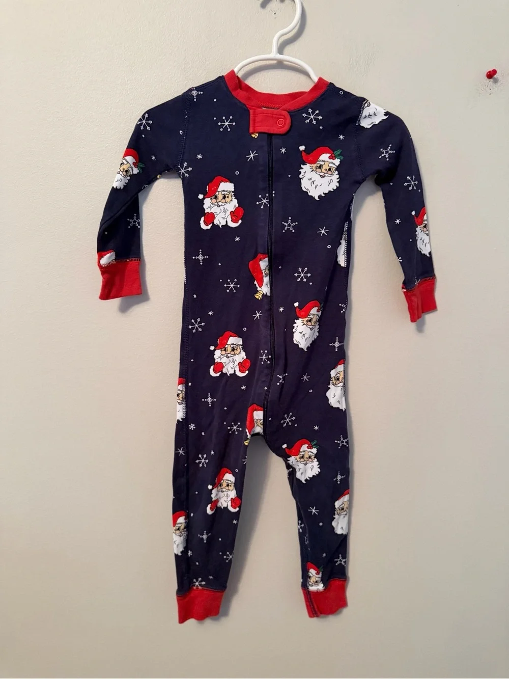 The Beaufort Bonnet Company Navy Santa One-Piece Pajamas with Red Trim